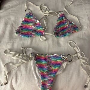 Beach Bunny colorful Sequin Bikini Set XS